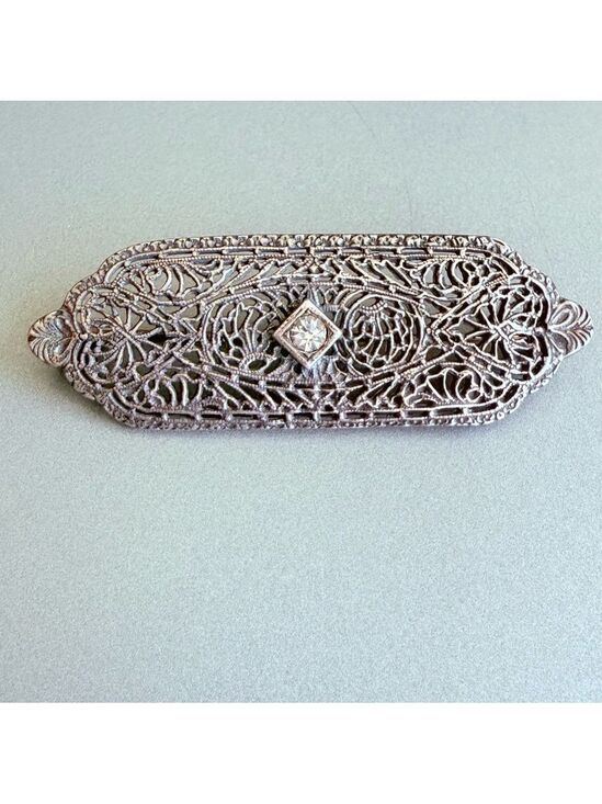 Jewelry - Vintage Art Deco Sterling Silver Rhinestone Filigree Pin Brooch